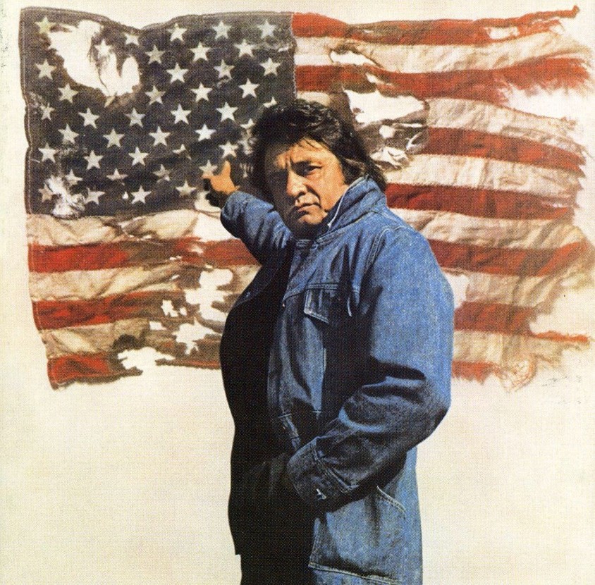 Johnny Cash with American Flag